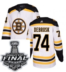 Mens Adidas Boston Bruins 74 Jake DeBrusk Authentic White Away NHL Jersey