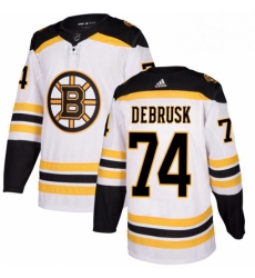Mens Adidas Boston Bruins 74 Jake DeBrusk Authentic White Away NHL Jersey 