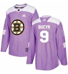 Mens Adidas Boston Bruins 9 Johnny Bucyk Authentic Purple Fights Cancer Practice NHL Jersey 