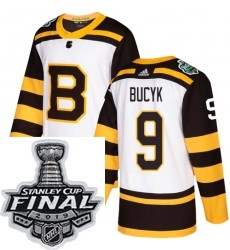 Mens Adidas Boston Bruins 9 Johnny Bucyk Authentic White 2019 Winter Classic NHL Jersey