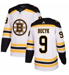 Mens Adidas Boston Bruins 9 Johnny Bucyk Authentic White Away NHL Jersey 