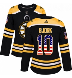 Womens Adidas Boston Bruins 10 Anders Bjork Authentic Black USA Flag Fashion NHL Jersey 