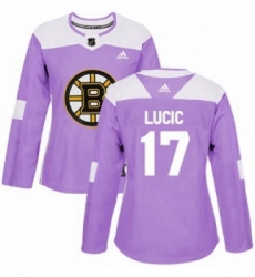 Womens Adidas Boston Bruins 17 Milan Lucic Authentic Purple Fights Cancer Practice NHL Jersey 