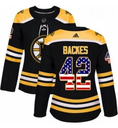 Womens Adidas Boston Bruins 42 David Backes Authentic Black USA Flag Fashion NHL Jersey 