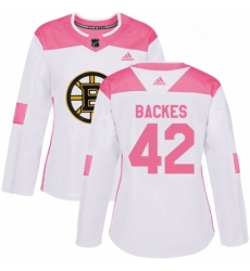 Womens Adidas Boston Bruins 42 David Backes Authentic WhitePink Fashion NHL Jersey 