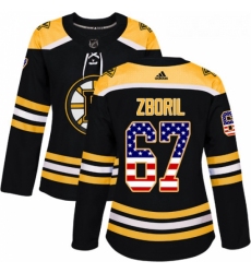 Womens Adidas Boston Bruins 67 Jakub Zboril Authentic Black USA Flag Fashion NHL Jersey 