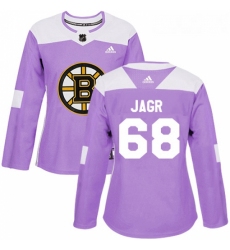 Womens Adidas Boston Bruins 68 Jaromir Jagr Authentic Purple Fights Cancer Practice NHL Jersey 