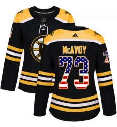 Womens Adidas Boston Bruins 73 Charlie McAvoy Authentic Black USA Flag Fashion NHL Jersey 