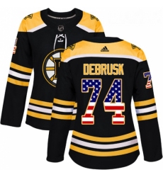 Womens Adidas Boston Bruins 74 Jake DeBrusk Authentic Black USA Flag Fashion NHL Jersey 