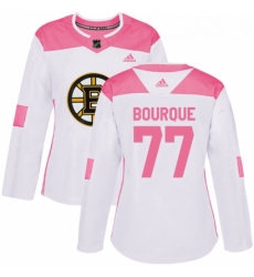 Womens Adidas Boston Bruins 77 Ray Bourque Authentic WhitePink Fashion NHL Jersey 