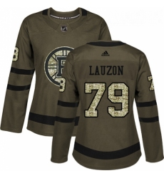 Womens Adidas Boston Bruins 79 Jeremy Lauzon Authentic Green Salute to Service NHL Jersey 