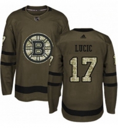 Youth Adidas Boston Bruins 17 Milan Lucic Premier Green Salute to Service NHL Jersey 