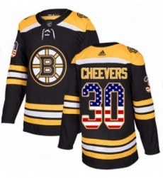 Youth Adidas Boston Bruins 30 Gerry Cheevers Authentic Black USA Flag Fashion NHL Jersey 