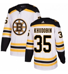Youth Adidas Boston Bruins 35 Anton Khudobin Authentic White Away NHL Jersey 