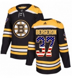Youth Adidas Boston Bruins 37 Patrice Bergeron Authentic Black USA Flag Fashion NHL Jersey 