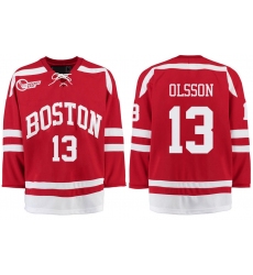 Boston University Terriers BU 13 Nikolas Olsson Red Stitched Hockey Jersey