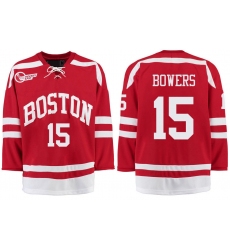Boston University Terriers BU 15 Shane Bowers Red Stitched Hockey Jersey