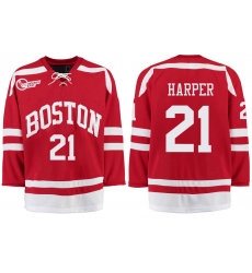 Boston University Terriers BU 21 Patrick Harper Red Stitched Hockey Jersey