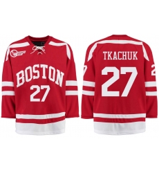 Boston University Terriers BU 27 Brady Tkachuk Red Stitched Hockey Jersey