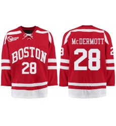 Boston University Terriers BU 28 Johnny McDermott Red Stitched Hockey Jersey