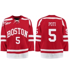 Boston University Terriers BU 5 Tom Poti Red Stitched Hockey Jersey