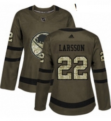 Womens Adidas Buffalo Sabres 22 Johan Larsson Authentic Green Salute to Service NHL Jersey 