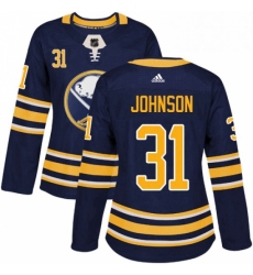 Womens Adidas Buffalo Sabres 31 Chad Johnson Authentic Navy Blue Home NHL Jersey 