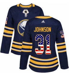 Womens Adidas Buffalo Sabres 31 Chad Johnson Authentic Navy Blue USA Flag Fashion NHL Jersey 