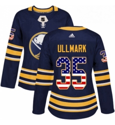 Womens Adidas Buffalo Sabres 35 Linus Ullmark Authentic Navy Blue USA Flag Fashion NHL Jersey 