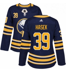 Womens Adidas Buffalo Sabres 39 Dominik Hasek Authentic Navy Blue Home NHL Jersey 