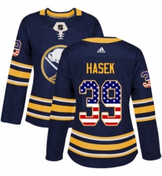 Womens Adidas Buffalo Sabres 39 Dominik Hasek Authentic Navy Blue USA Flag Fashion NHL Jersey 