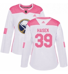 Womens Adidas Buffalo Sabres 39 Dominik Hasek Authentic WhitePink Fashion NHL Jersey 