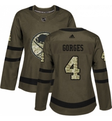 Womens Adidas Buffalo Sabres 4 Josh Gorges Authentic Green Salute to Service NHL Jersey 
