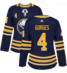 Womens Adidas Buffalo Sabres 4 Josh Gorges Authentic Navy Blue Home NHL Jersey 