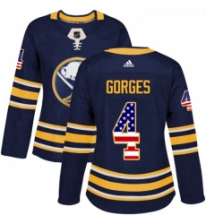 Womens Adidas Buffalo Sabres 4 Josh Gorges Authentic Navy Blue USA Flag Fashion NHL Jersey 