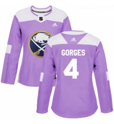 Womens Adidas Buffalo Sabres 4 Josh Gorges Authentic Purple Fights Cancer Practice NHL Jersey 
