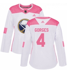 Womens Adidas Buffalo Sabres 4 Josh Gorges Authentic WhitePink Fashion NHL Jersey 