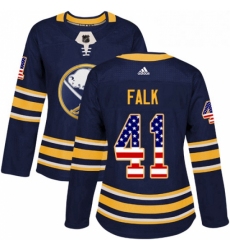Womens Adidas Buffalo Sabres 41 Justin Falk Authentic Navy Blue USA Flag Fashion NHL Jersey 