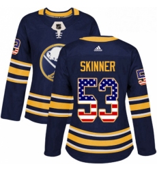 Womens Adidas Buffalo Sabres 53 Jeff Skinner Navy Blue Home Authentic USA Flag Stitched NHL Jersey 
