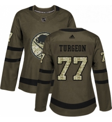 Womens Adidas Buffalo Sabres 77 Pierre Turgeon Authentic Green Salute to Service NHL Jersey 