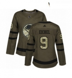 Womens Adidas Buffalo Sabres 9 Jack Eichel Authentic Green Salute to Service NHL Jersey 