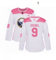 Womens Adidas Buffalo Sabres 9 Jack Eichel Authentic White Pink Fashion NHL Jersey 