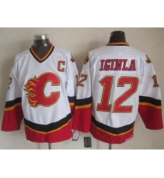 Calgary Flames #12 Jarome Iginla White Black CCM Throwback Stitched NHL Jersey