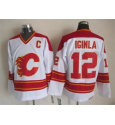 Calgary Flames #12 Jarome Iginla White CCM Throwback Stitched NHL Jersey