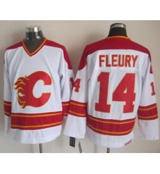 Calgary Flames  #14 Theoren Fleury White CCM Throwback Stitched NHL Jersey