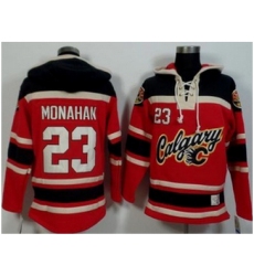 Calgary Flames #23 Sean Monahan Red Black Sawyer Hooded Sweatshirt Stitched NHL Jersey