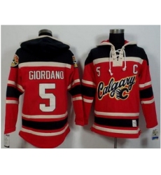 Calgary Flames #5 Mark Giordano Red Black Sawyer Hooded Sweatshirt Stitched NHL Jersey