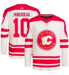 Men Calgary Flames 10 Jonathan Huberdeau 2023 Cream Classic Primegreen Stitched Jersey