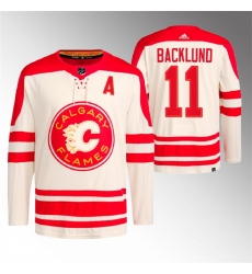 Men Calgary Flames 11 Mikael Backlund 2023 Cream Classic Primegreen Stitched Jersey
