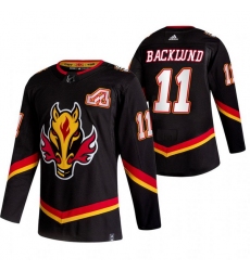 Men Calgary Flames 11 Mikael Backlund Black Adidas 2020 21 Reverse Retro Alternate NHL Jersey